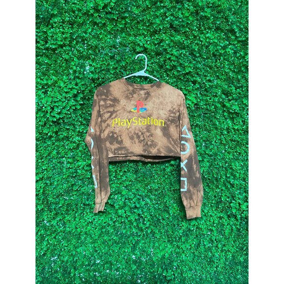 Vintage Acid Wash Playstation Long Sleeve Crop Top T-shirt, Adult Womens Medium, - Picture 1 of 2